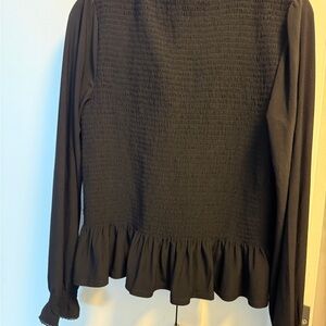Tommy Hilfiger Black Smocked Peplum Long-Sleeve Top